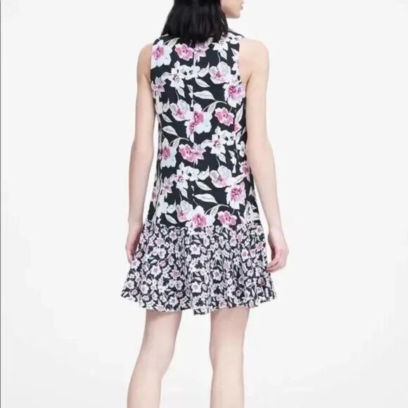 BANANA REPUBLIC Pink Floral Peplum V-Neck Sleeveless Flounce Hem Dress Sz 0 - Picture 2 of 6